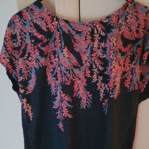 Floral Print Women's Top Mixed Material Zip Back